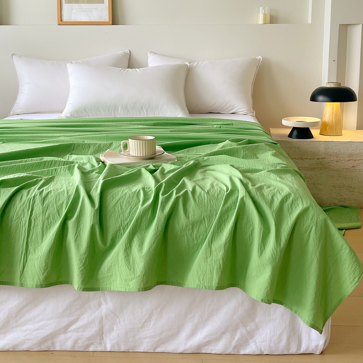 91家纺网 家纺一手货源 找家纺 春皖家纺 2026春夏新款全棉纯棉水洗棉单品系列床单单件床单单品-B版单床单 青草绿