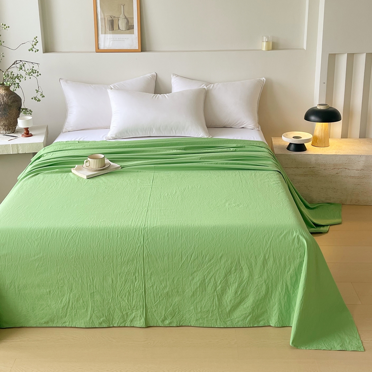 91家纺网 家纺一手货源 找家纺 春皖家纺 2026春夏新款全棉纯棉水洗棉单品系列床单单件床单单品-B版单床单 青草绿