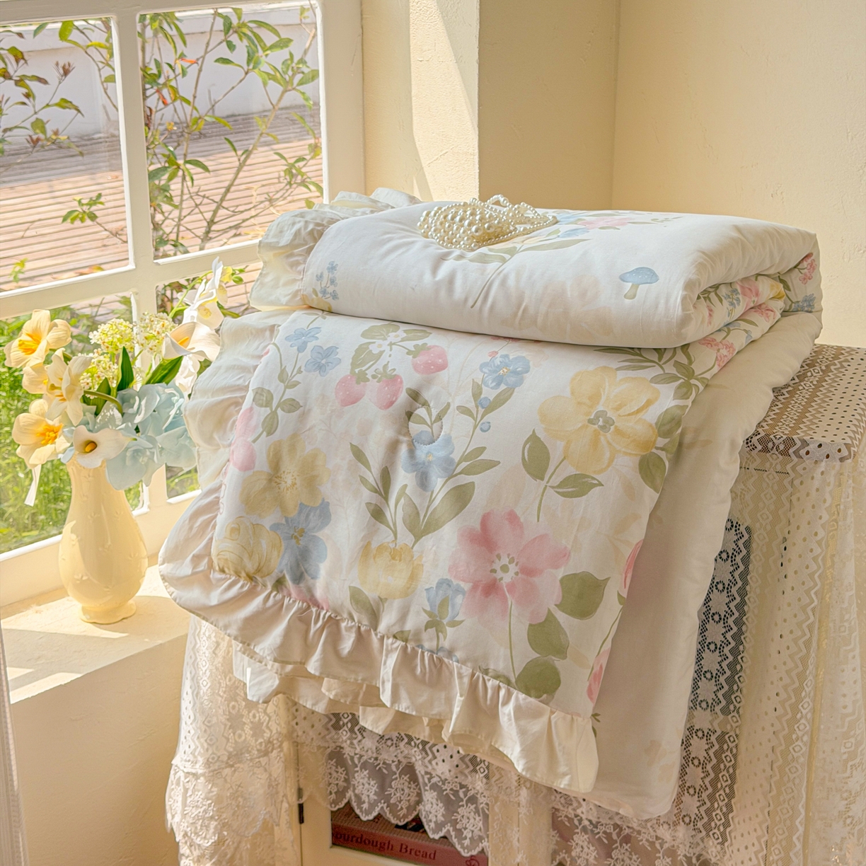 91家纺网 家纺一手货源 找家纺 （总）简宜家居（朝初家纺） 2026新款全棉花边夏被全棉床盖夏被四件套