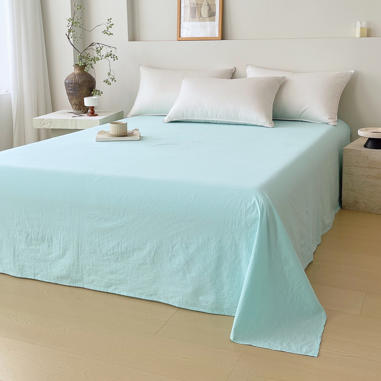 91家纺网 家纺一手货源 找家纺 春皖家纺 2026春夏新款全棉纯棉水洗棉单品系列床单单件床单单品-B版单床单 素雅翠兰