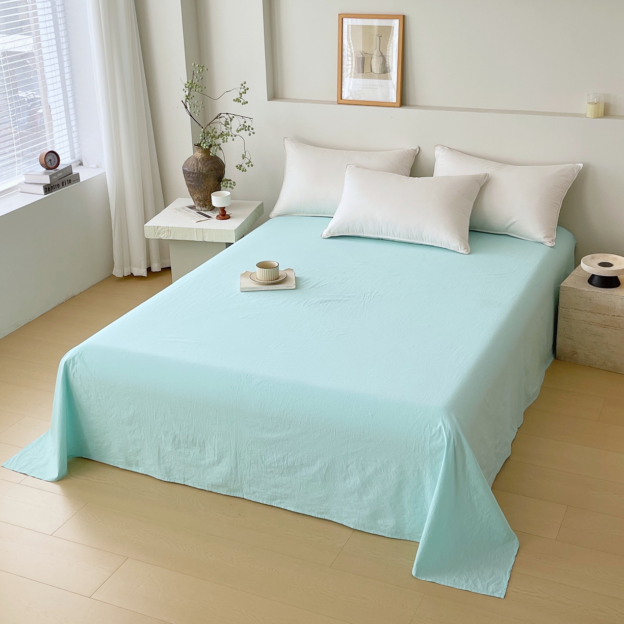 91家纺网 家纺一手货源 找家纺 春皖家纺 2026春夏新款全棉纯棉水洗棉单品系列床单单件床单单品-B版单床单 素雅翠兰