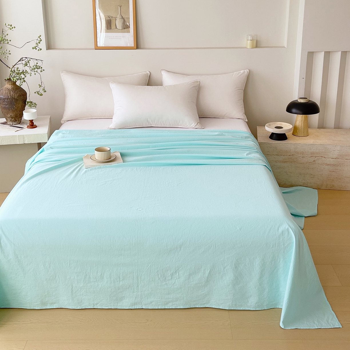 91家纺网 家纺一手货源 找家纺 春皖家纺 2026春夏新款全棉纯棉水洗棉单品系列床单单件床单单品-B版单床单 素雅翠兰