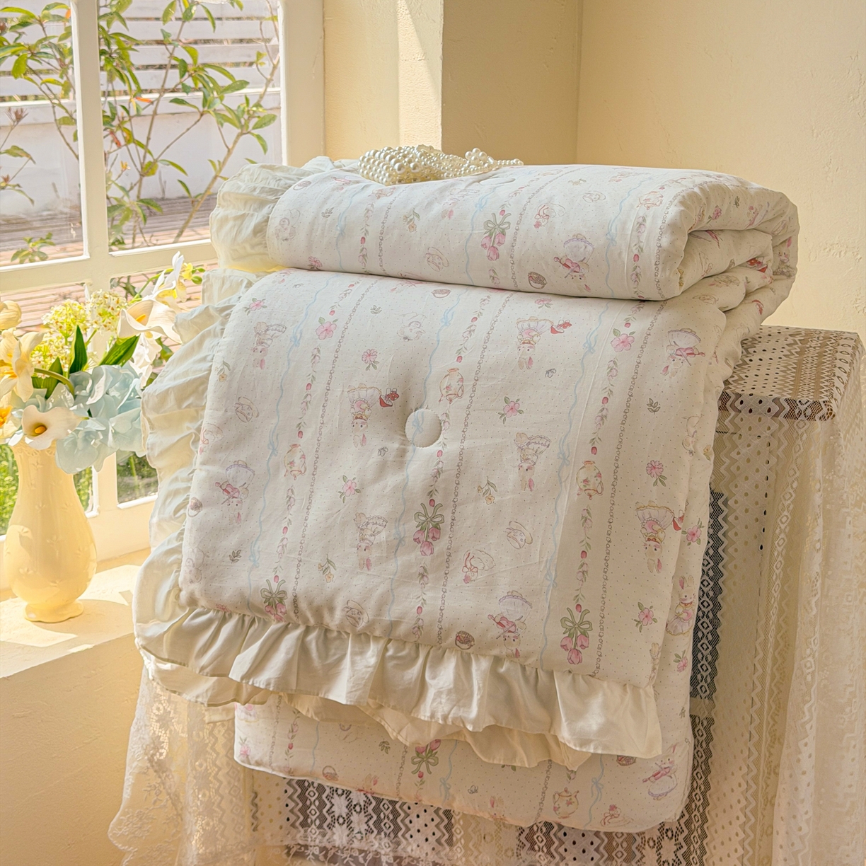 91家纺网 家纺一手货源 找家纺 （总）简宜家居（朝初家纺） 2026新款全棉花边夏被全棉床盖夏被四件套