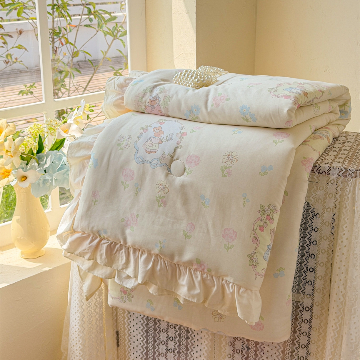 91家纺网 家纺一手货源 找家纺 （总）简宜家居（朝初家纺） 2026新款全棉花边夏被全棉床盖夏被四件套