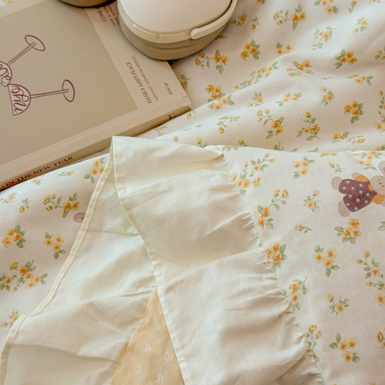 91家纺网 家纺一手货源 找家纺 简宜家居（朝初家纺） 2026新款全棉花边夏被全棉床盖夏被四件套 暖菊花兔