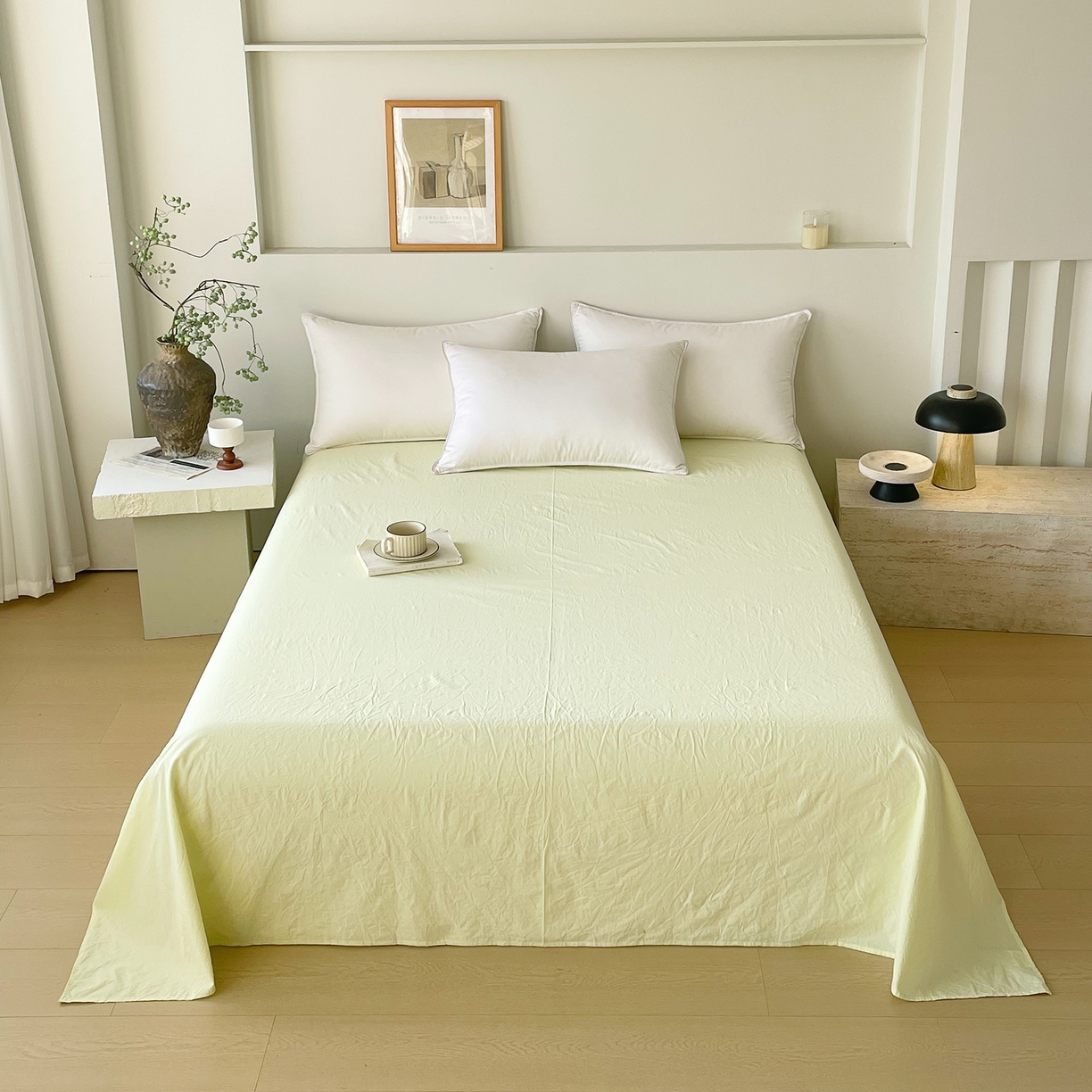 春皖家纺 2026春夏新款全棉纯棉水洗棉单品系列床单单件床单单品-B版单床单 素雅淡黄