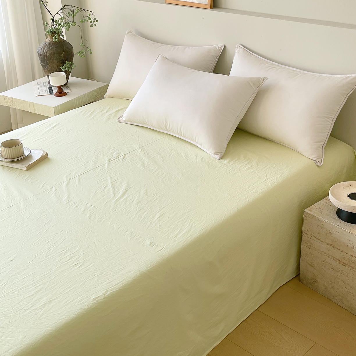 91家纺网 家纺一手货源 找家纺 春皖家纺 2026春夏新款全棉纯棉水洗棉单品系列床单单件床单单品-B版单床单 素雅淡黄