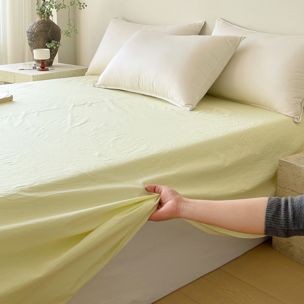 91家纺网 家纺一手货源 找家纺 春皖家纺 2026春夏新款全棉纯棉水洗棉单品系列床单单件床单单品-B版单床单 素雅淡黄