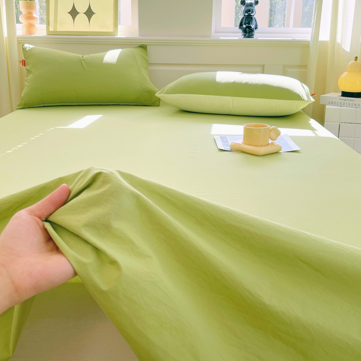 91家纺网 家纺一手货源 找家纺 春皖家纺 2026春夏新款全棉纯棉水洗棉单品系列床单单件床单单品-B版单床单 素雅果绿