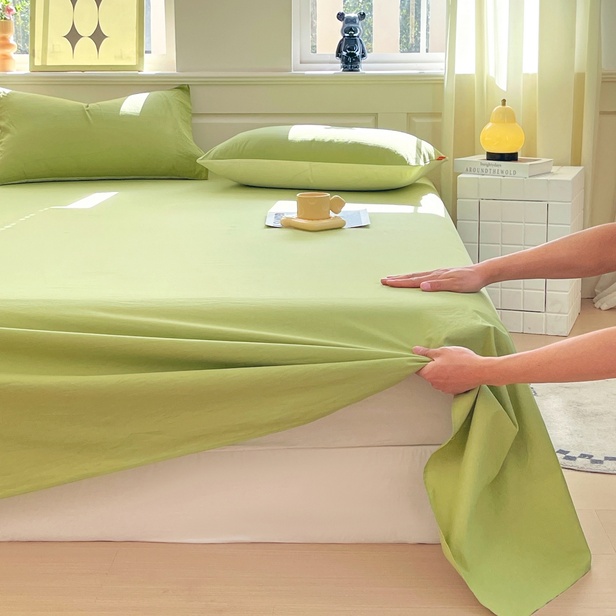91家纺网 家纺一手货源 找家纺 春皖家纺 2026春夏新款全棉纯棉水洗棉单品系列床单单件床单单品-B版单床单 素雅果绿