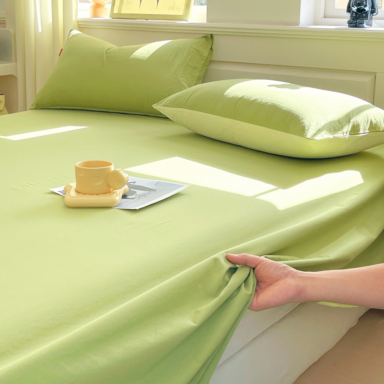 91家纺网 家纺一手货源 找家纺 春皖家纺 2026春夏新款全棉纯棉水洗棉单品系列床单单件床单单品-B版单床单 素雅果绿