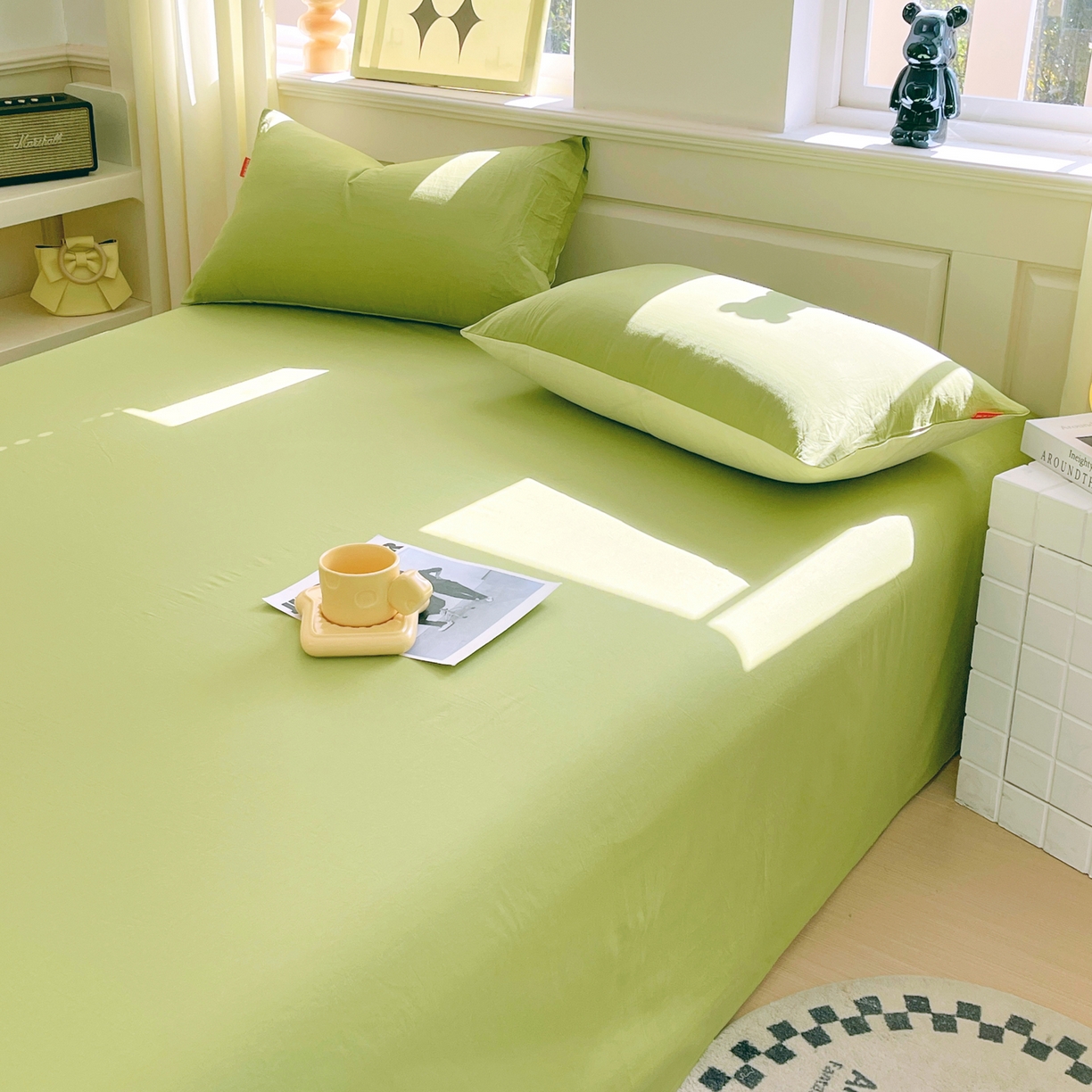 91家纺网 家纺一手货源 找家纺 春皖家纺 2026春夏新款全棉纯棉水洗棉单品系列床单单件床单单品-B版单床单 素雅果绿