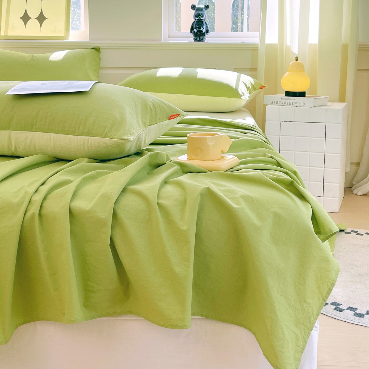 91家纺网 家纺一手货源 找家纺 春皖家纺 2026春夏新款全棉纯棉水洗棉单品系列床单单件床单单品-B版单床单 素雅果绿