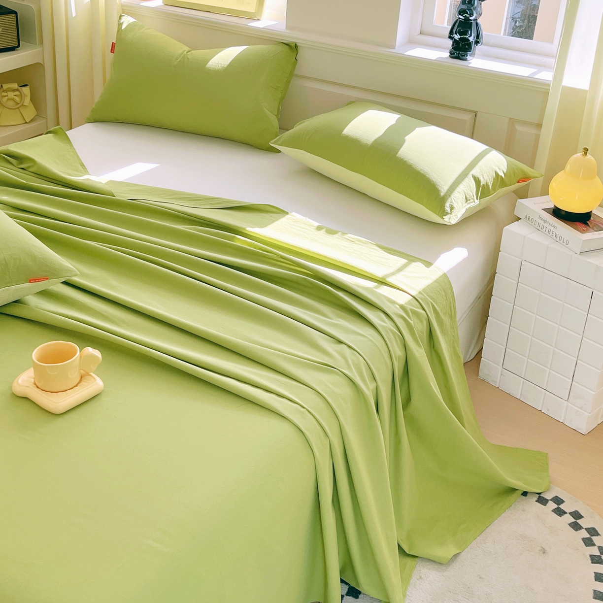 91家纺网 家纺一手货源 找家纺 春皖家纺 2026春夏新款全棉纯棉水洗棉单品系列床单单件床单单品-B版单床单 素雅果绿