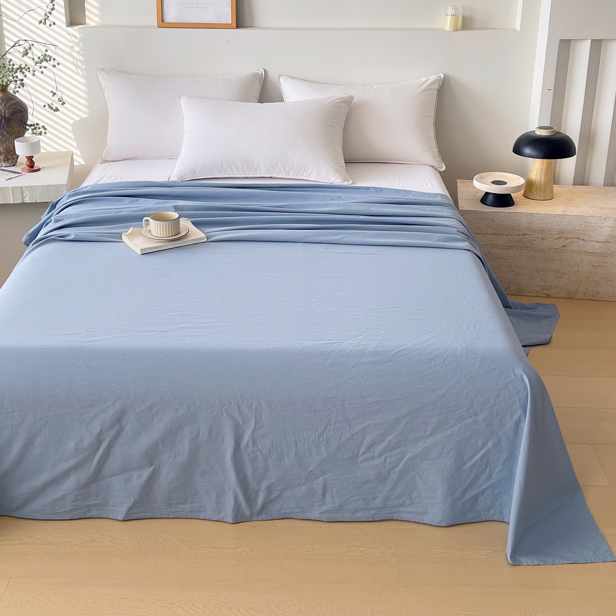 91家纺网 家纺一手货源 找家纺 春皖家纺 2026春夏新款全棉纯棉水洗棉单品系列床单单件床单单品-B版单床单 素雅幻蓝