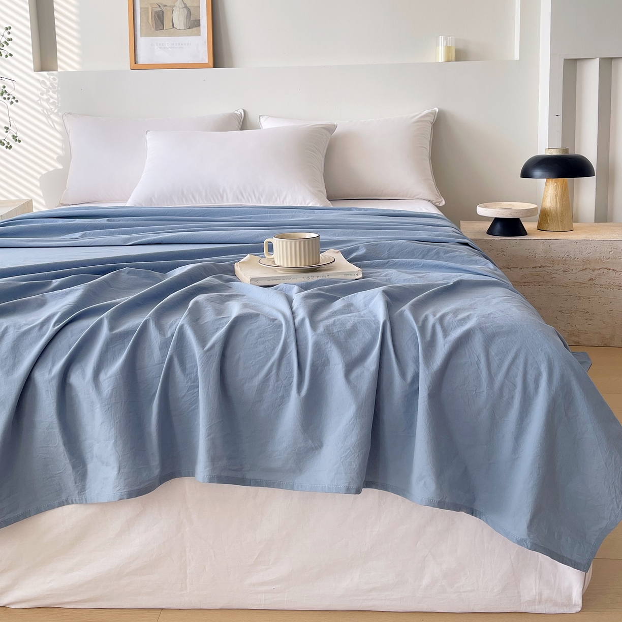 91家纺网 家纺一手货源 找家纺 春皖家纺 2026春夏新款全棉纯棉水洗棉单品系列床单单件床单单品-B版单床单 素雅幻蓝