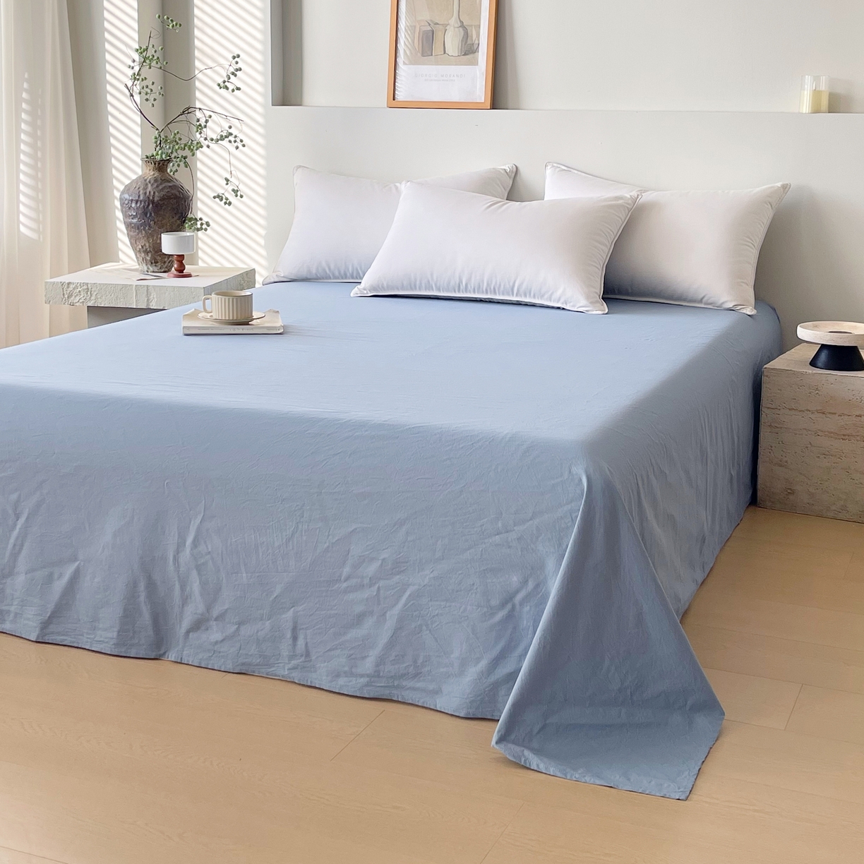 91家纺网 家纺一手货源 找家纺 春皖家纺 2026春夏新款全棉纯棉水洗棉单品系列床单单件床单单品-B版单床单 素雅幻蓝