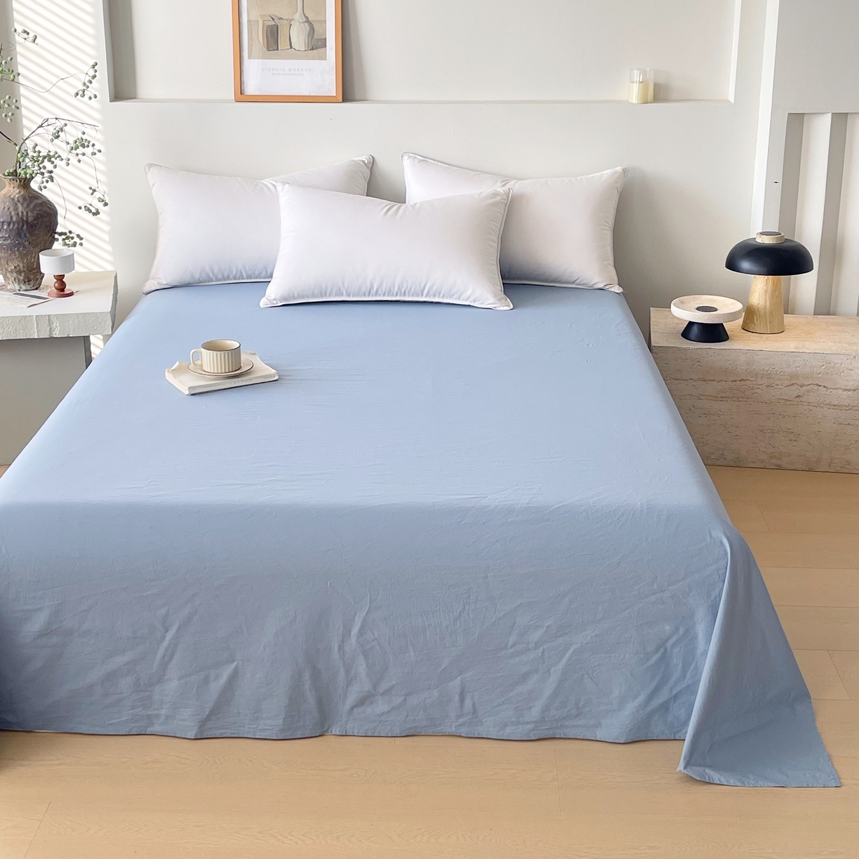 91家纺网 家纺一手货源 找家纺 春皖家纺 2026春夏新款全棉纯棉水洗棉单品系列床单单件床单单品-B版单床单 素雅幻蓝