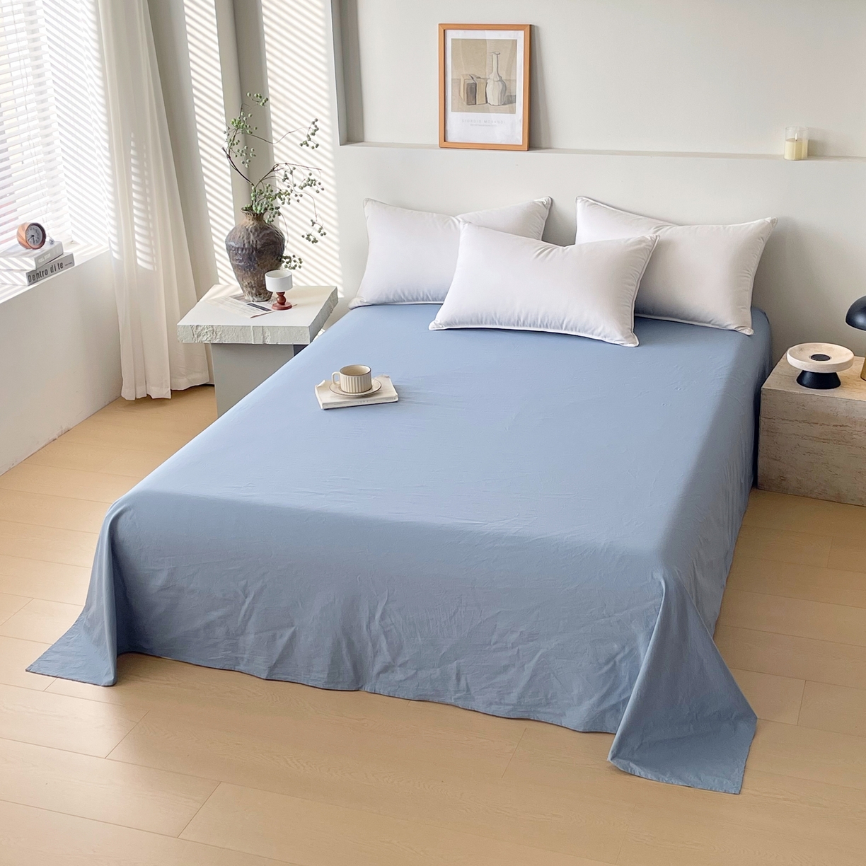 91家纺网 家纺一手货源 找家纺 春皖家纺 2026春夏新款全棉纯棉水洗棉单品系列床单单件床单单品-B版单床单 素雅幻蓝