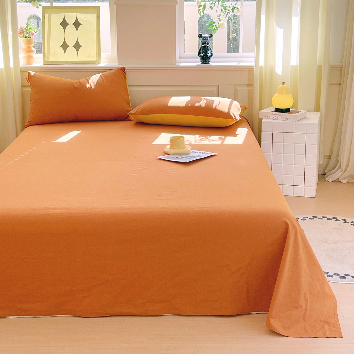 91家纺网 家纺一手货源 找家纺 春皖家纺 2026春夏新款全棉纯棉水洗棉单品系列床单单件床单单品-B版单床单 素雅焦糖