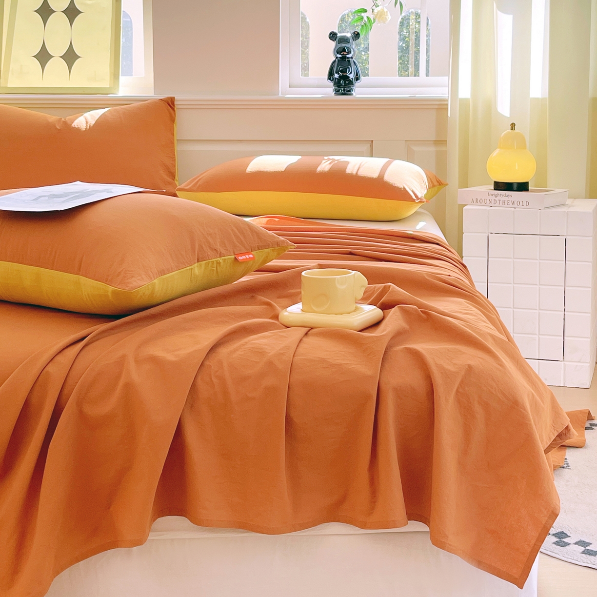 91家纺网 家纺一手货源 找家纺 春皖家纺 2026春夏新款全棉纯棉水洗棉单品系列床单单件床单单品-B版单床单 素雅焦糖