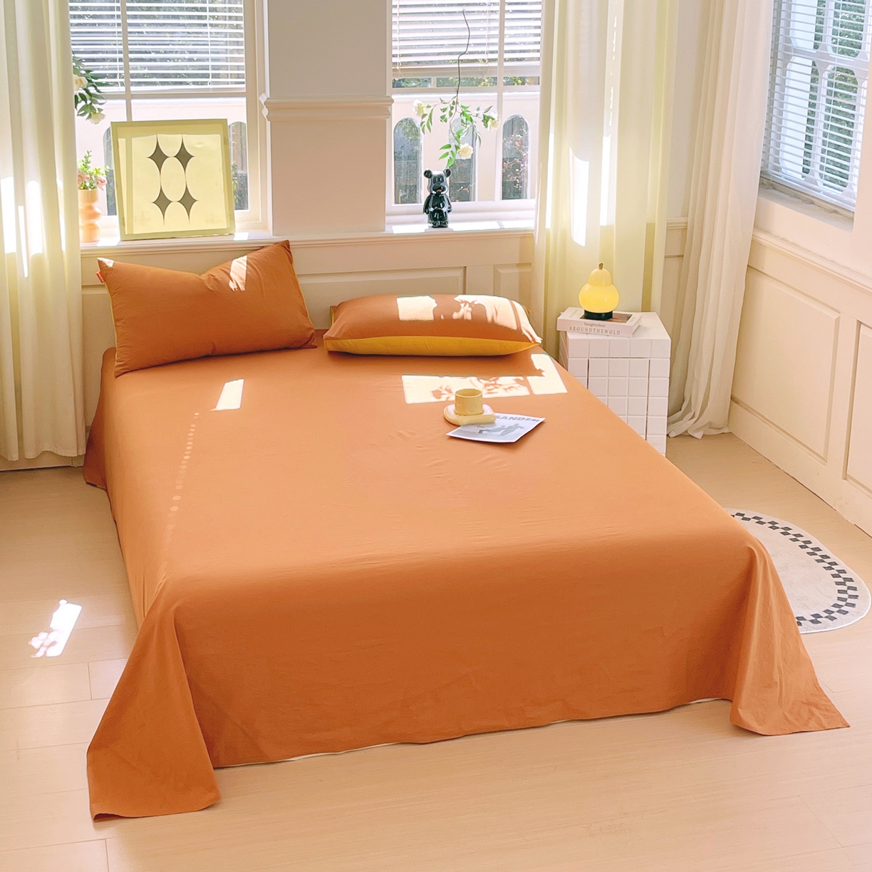 91家纺网 家纺一手货源 找家纺 春皖家纺 2026春夏新款全棉纯棉水洗棉单品系列床单单件床单单品-B版单床单 素雅焦糖