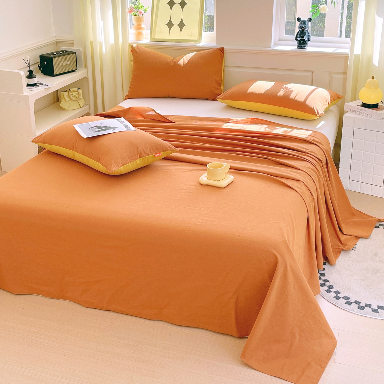 91家纺网 家纺一手货源 找家纺 春皖家纺 2026春夏新款全棉纯棉水洗棉单品系列床单单件床单单品-B版单床单 素雅焦糖