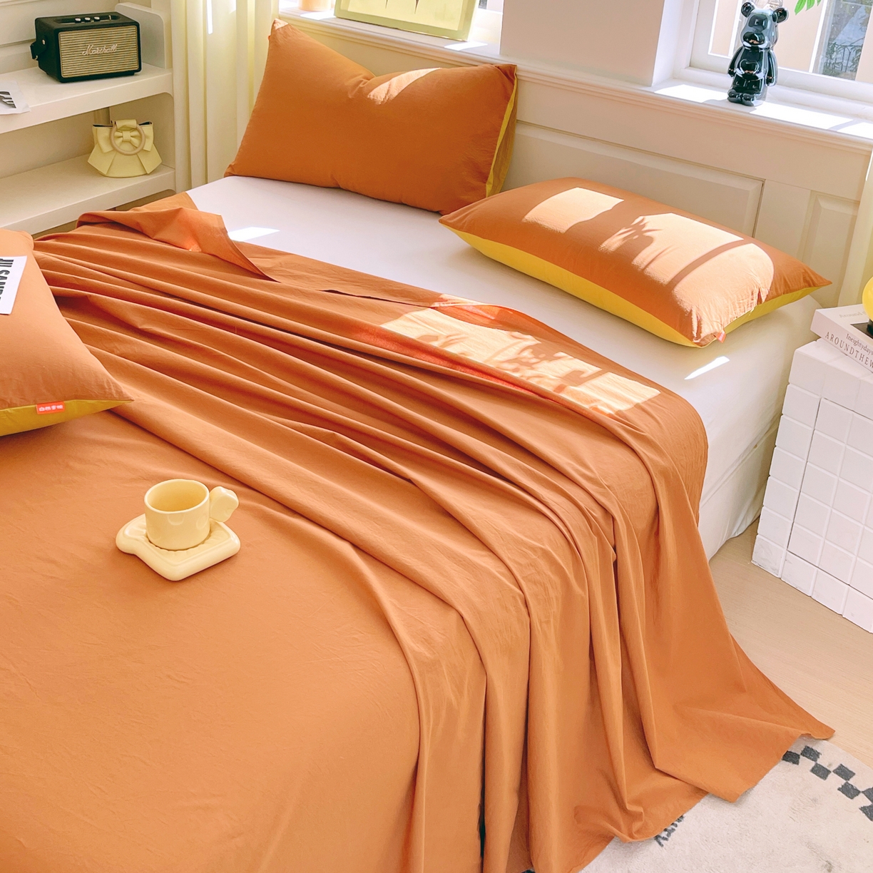 91家纺网 家纺一手货源 找家纺 春皖家纺 2026春夏新款全棉纯棉水洗棉单品系列床单单件床单单品-B版单床单 素雅焦糖