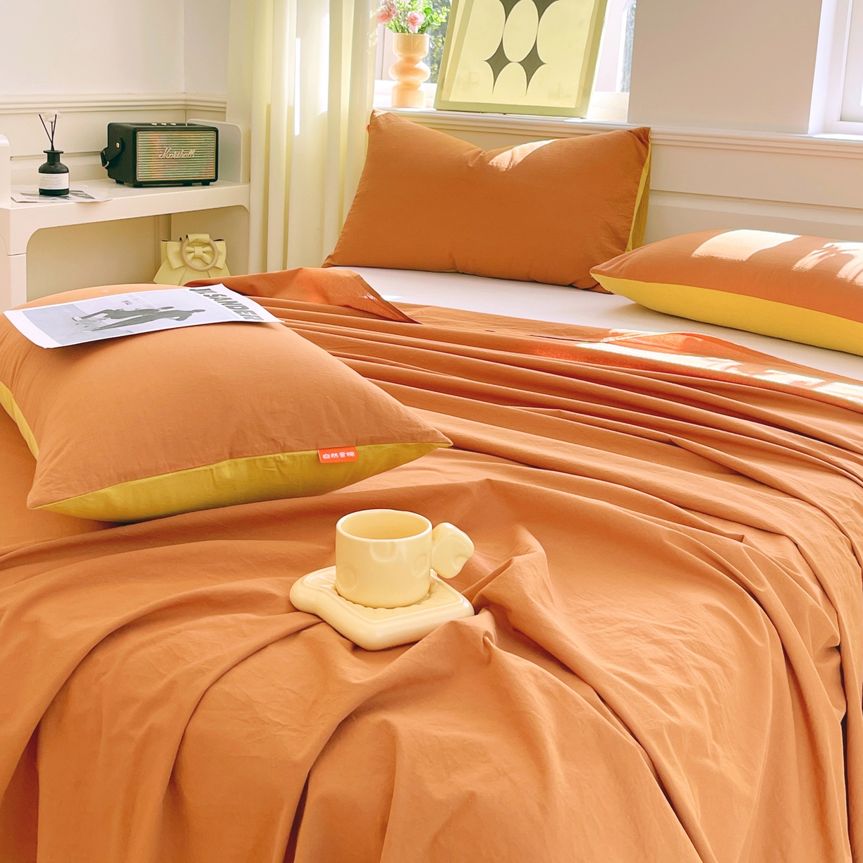 91家纺网 家纺一手货源 找家纺 春皖家纺 2026春夏新款全棉纯棉水洗棉单品系列床单单件床单单品-B版单床单 素雅焦糖