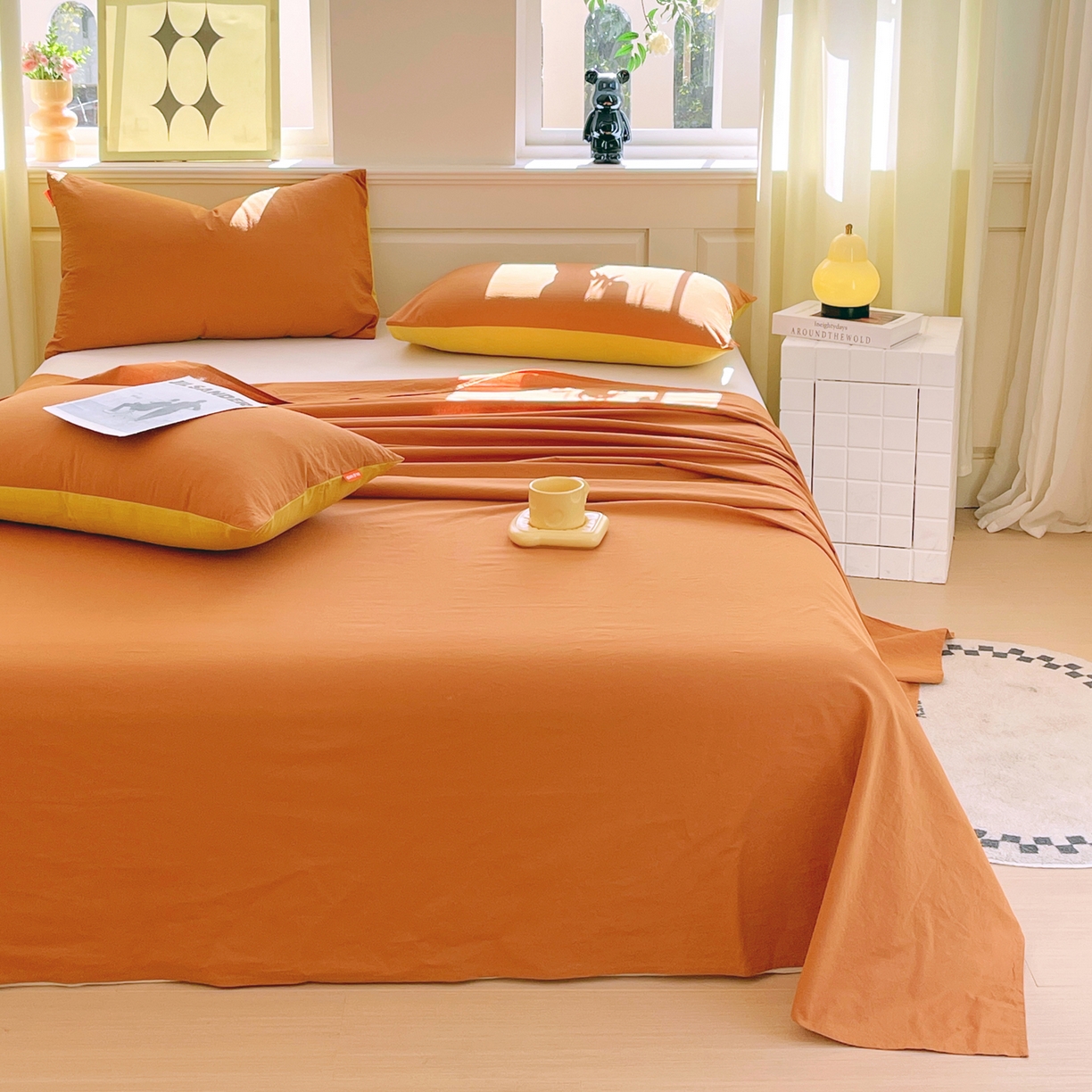 91家纺网 家纺一手货源 找家纺 春皖家纺 2026春夏新款全棉纯棉水洗棉单品系列床单单件床单单品-B版单床单 素雅焦糖