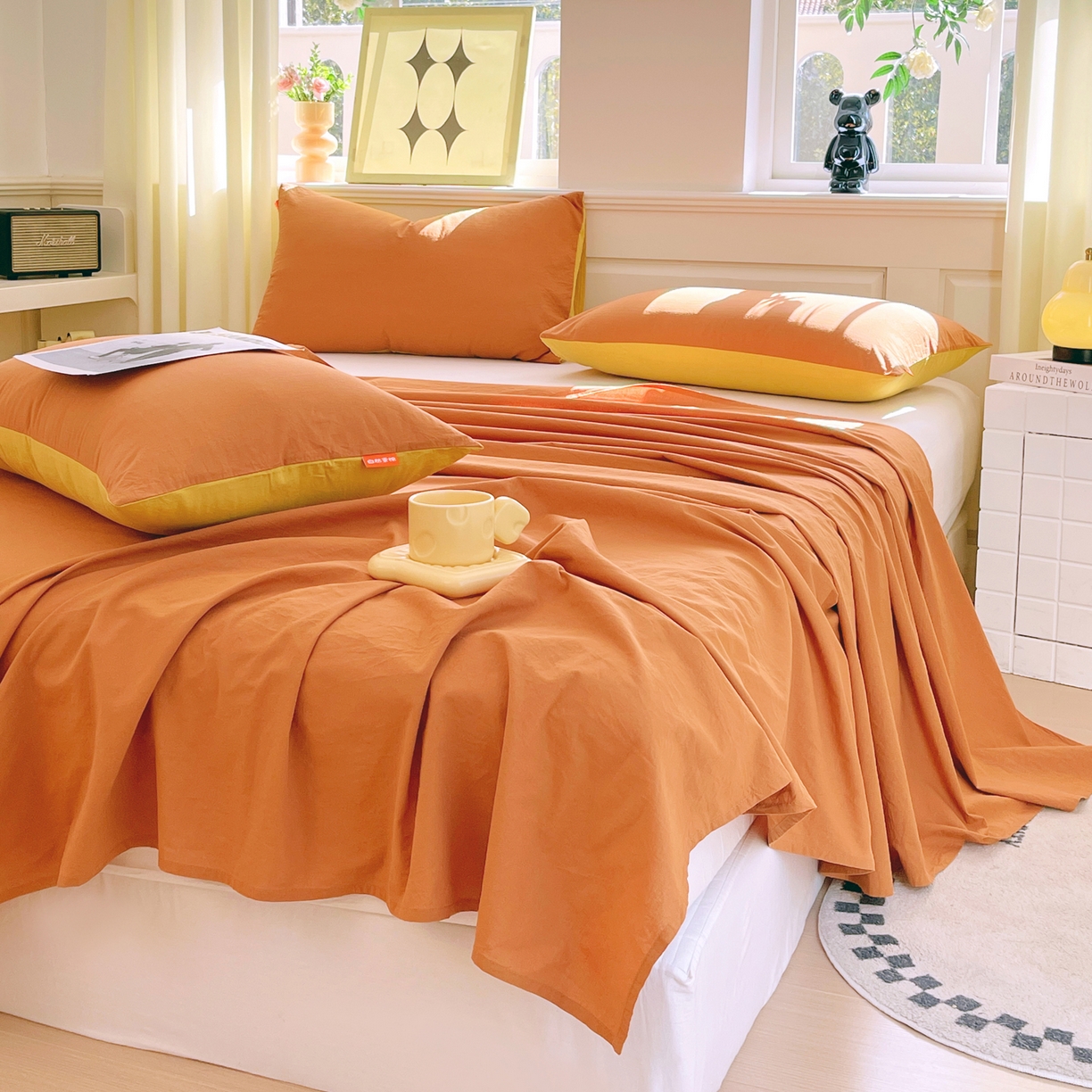 91家纺网 家纺一手货源 找家纺 春皖家纺 2026春夏新款全棉纯棉水洗棉单品系列床单单件床单单品-B版单床单 素雅焦糖