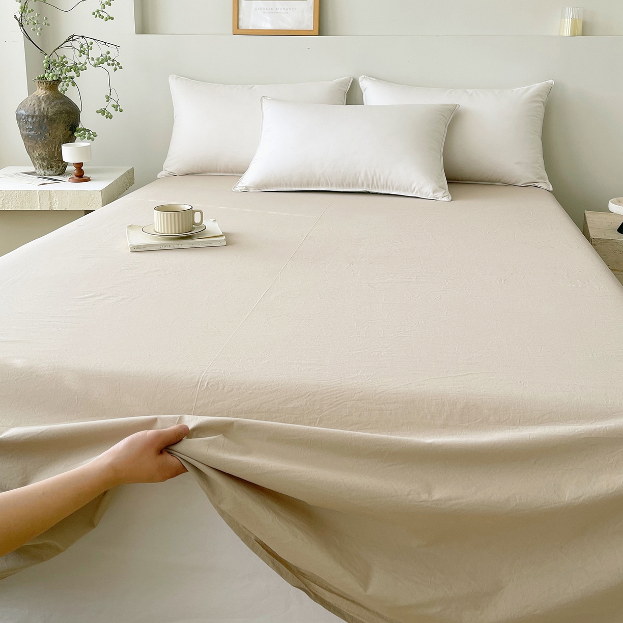 91家纺网 家纺一手货源 找家纺 春皖家纺 2026春夏新款全棉纯棉水洗棉单品系列床单单件床单单品-B版单床单 素雅卡其