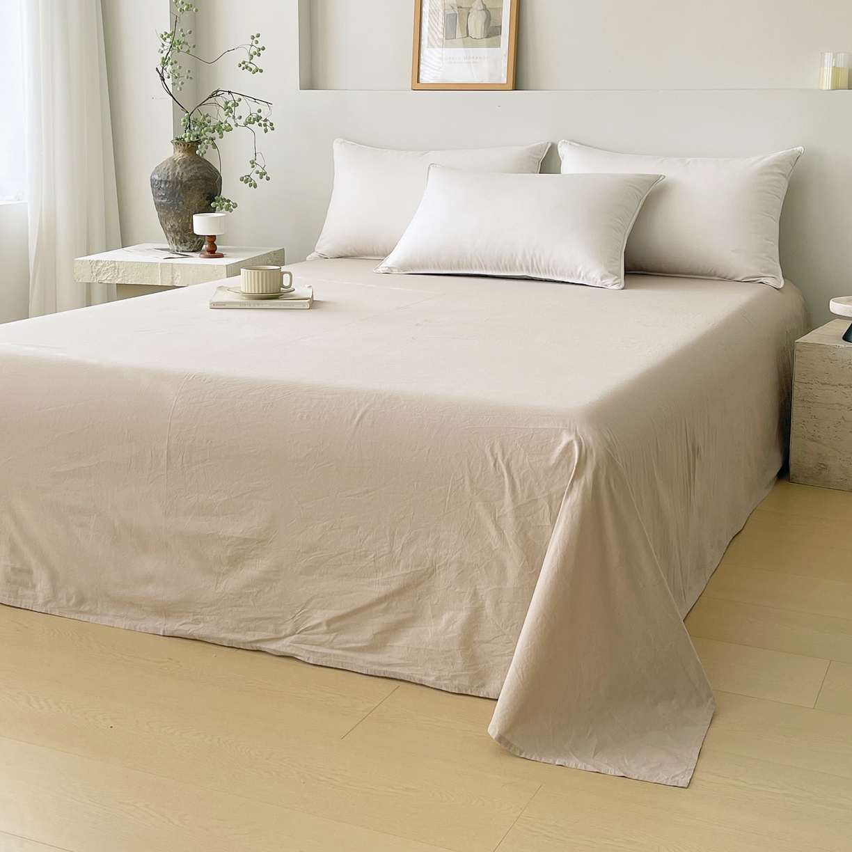 91家纺网 家纺一手货源 找家纺 春皖家纺 2026春夏新款全棉纯棉水洗棉单品系列床单单件床单单品-B版单床单 素雅卡其