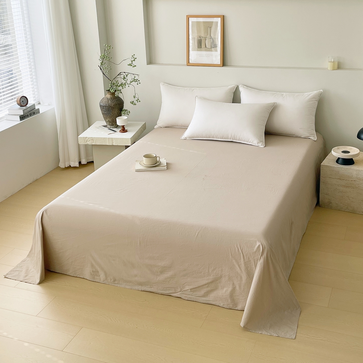 91家纺网 家纺一手货源 找家纺 春皖家纺 2026春夏新款全棉纯棉水洗棉单品系列床单单件床单单品-B版单床单 素雅卡其