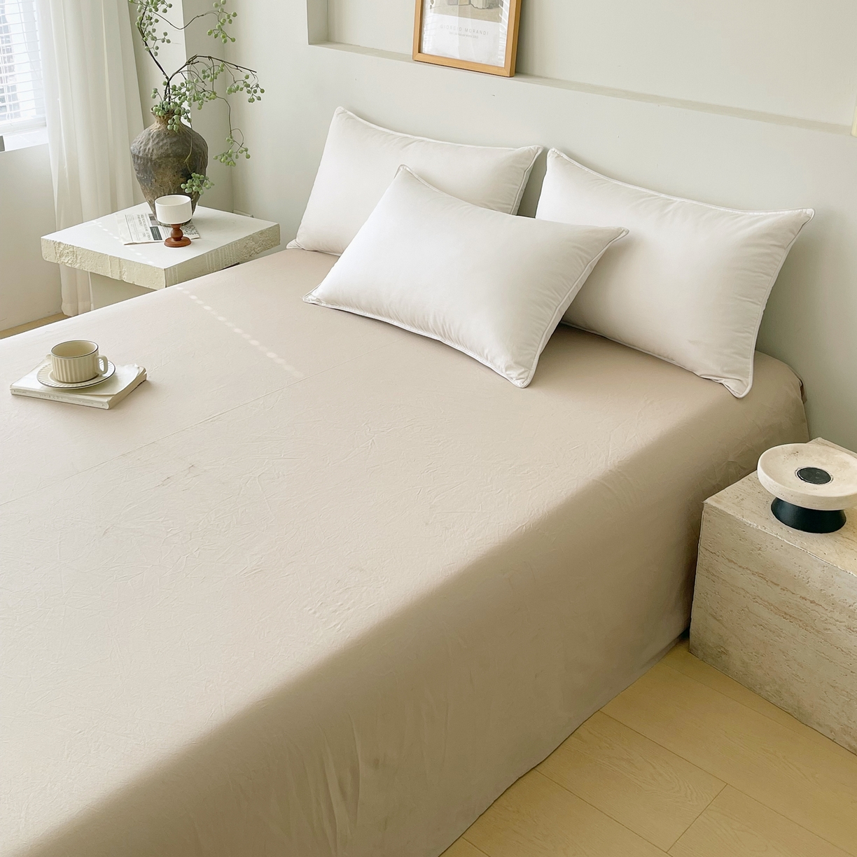 91家纺网 家纺一手货源 找家纺 春皖家纺 2026春夏新款全棉纯棉水洗棉单品系列床单单件床单单品-B版单床单 素雅卡其