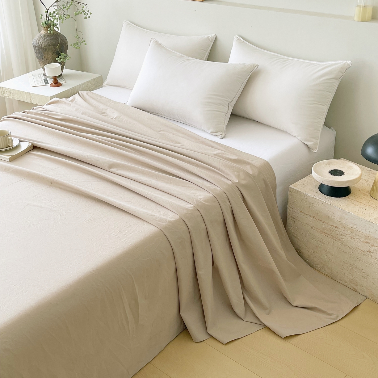 91家纺网 家纺一手货源 找家纺 春皖家纺 2026春夏新款全棉纯棉水洗棉单品系列床单单件床单单品-B版单床单 素雅卡其