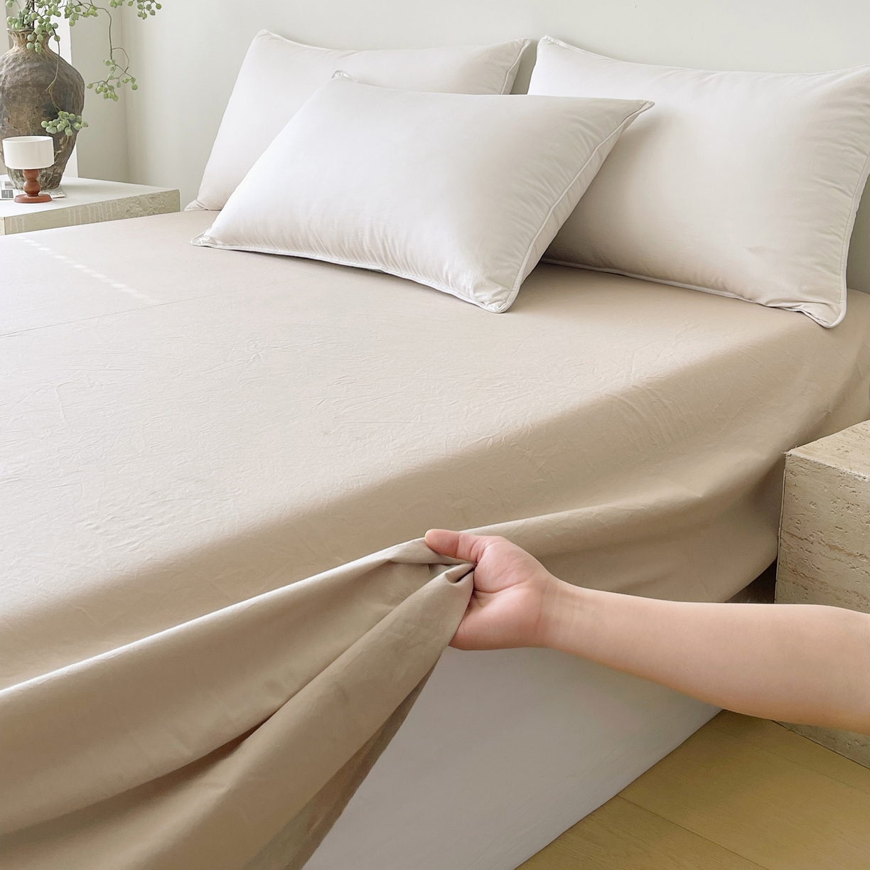 91家纺网 家纺一手货源 找家纺 春皖家纺 2026春夏新款全棉纯棉水洗棉单品系列床单单件床单单品-B版单床单 素雅卡其