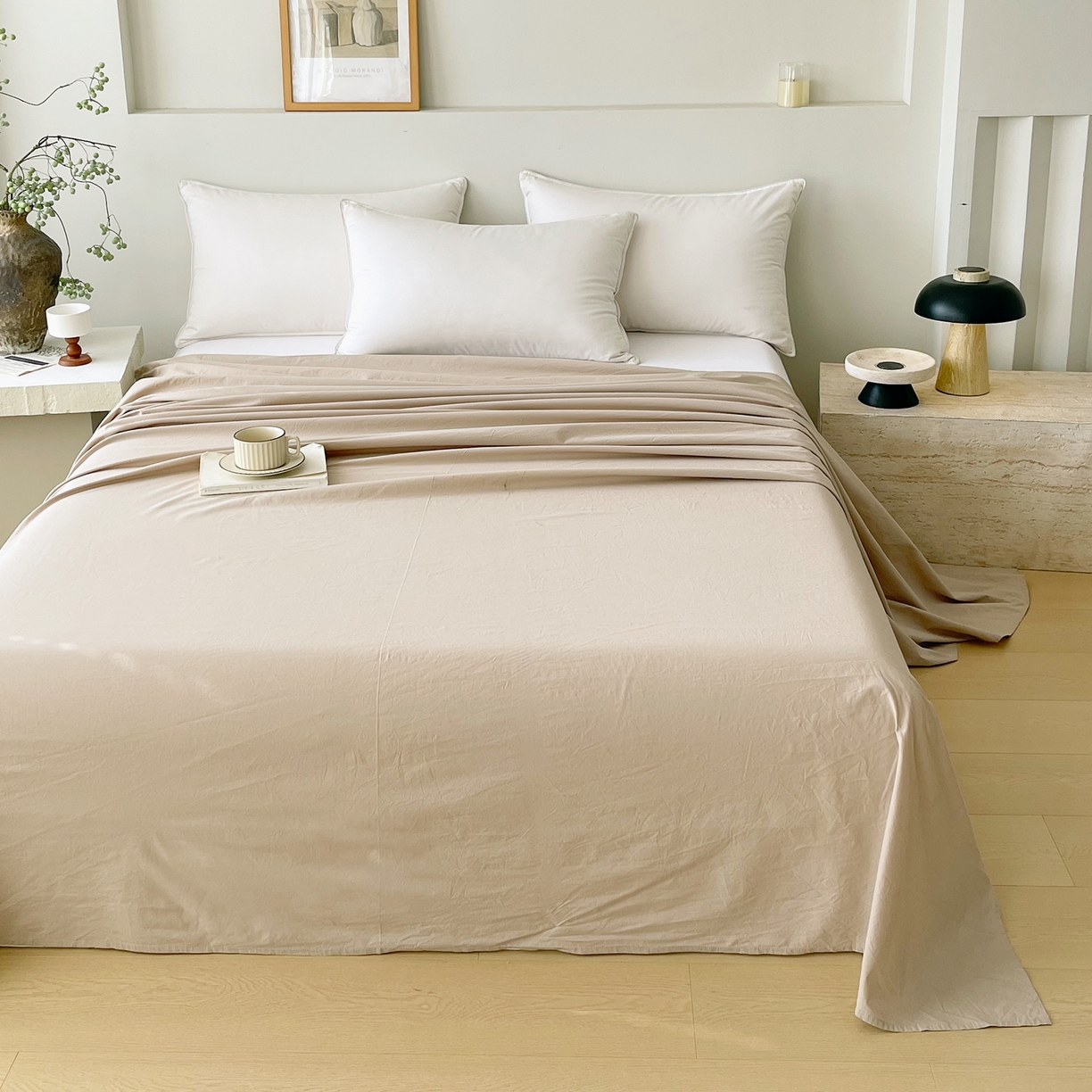 91家纺网 家纺一手货源 找家纺 春皖家纺 2026春夏新款全棉纯棉水洗棉单品系列床单单件床单单品-B版单床单 素雅卡其