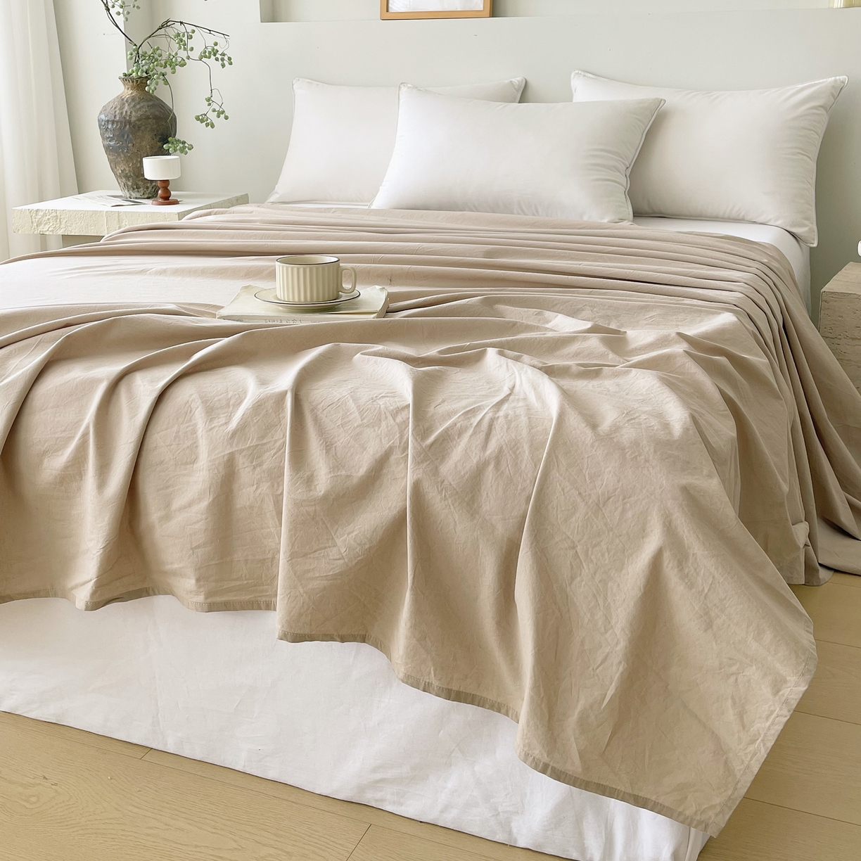 91家纺网 家纺一手货源 找家纺 春皖家纺 2026春夏新款全棉纯棉水洗棉单品系列床单单件床单单品-B版单床单 素雅卡其