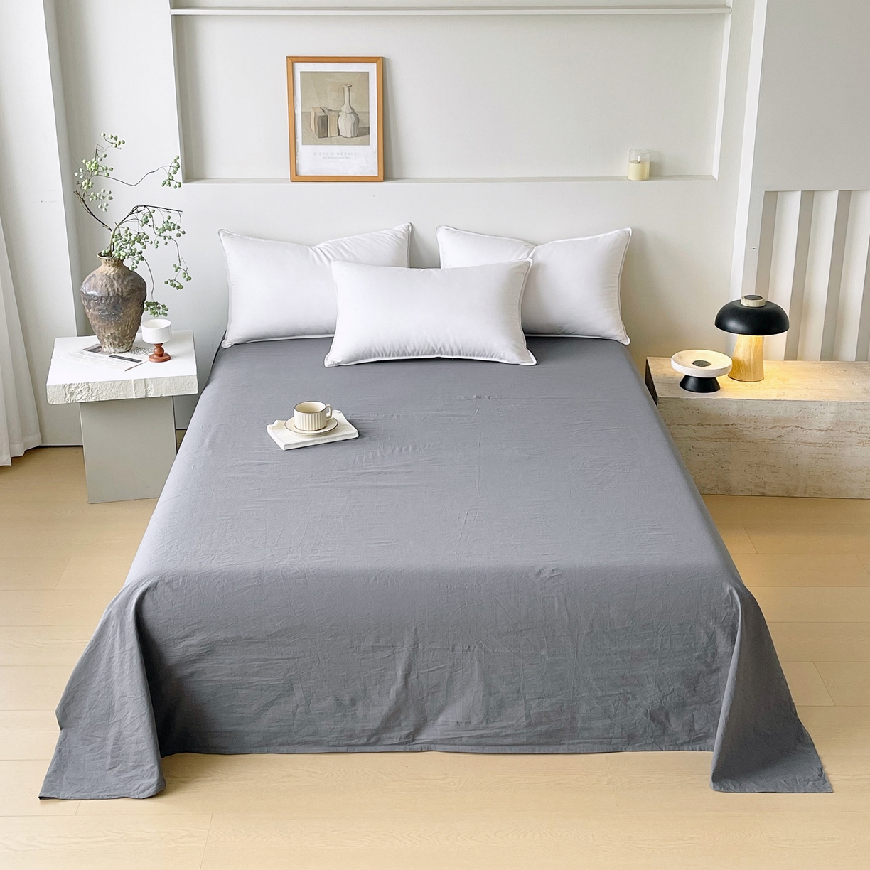 春皖家纺 2026春夏新款全棉纯棉水洗棉单品系列床单单件床单单品-B版单床单 素雅墨灰