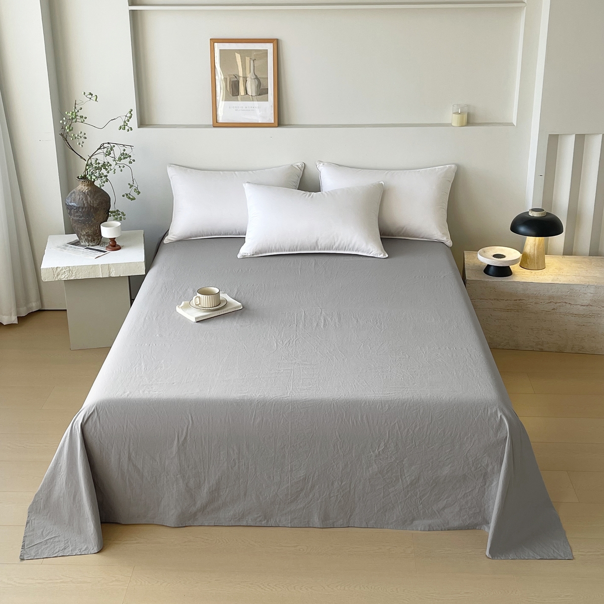 春皖家纺 2026春夏新款全棉纯棉水洗棉单品系列床单单件床单单品-B版单床单 素雅浅灰