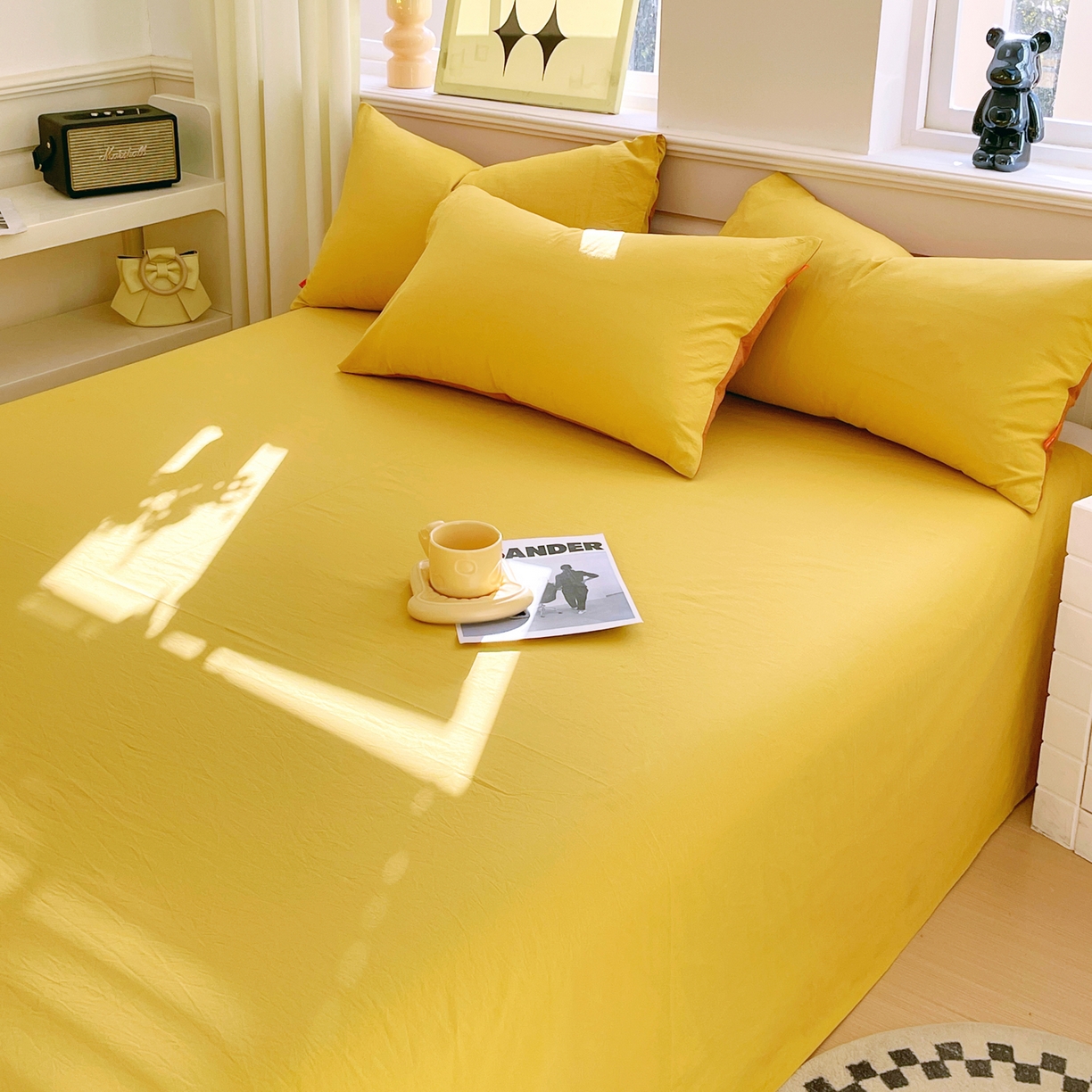 91家纺网 家纺一手货源 找家纺 春皖家纺 2026春夏新款全棉纯棉水洗棉单品系列床单单件床单单品-B版单床单 素雅深黄