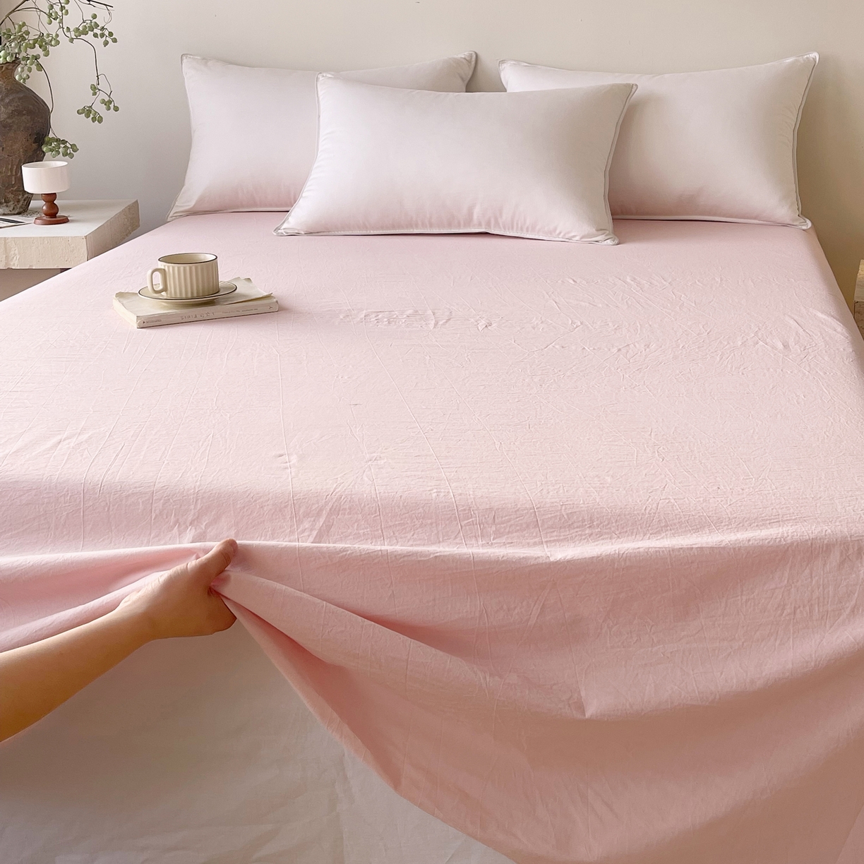 91家纺网 家纺一手货源 找家纺 春皖家纺 2026春夏新款全棉纯棉水洗棉单品系列床单单件床单单品-B版单床单 樱花粉