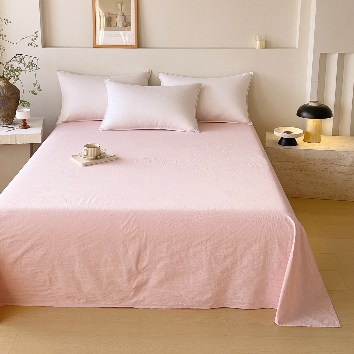 91家纺网 家纺一手货源 找家纺 春皖家纺 2026春夏新款全棉纯棉水洗棉单品系列床单单件床单单品-B版单床单 樱花粉