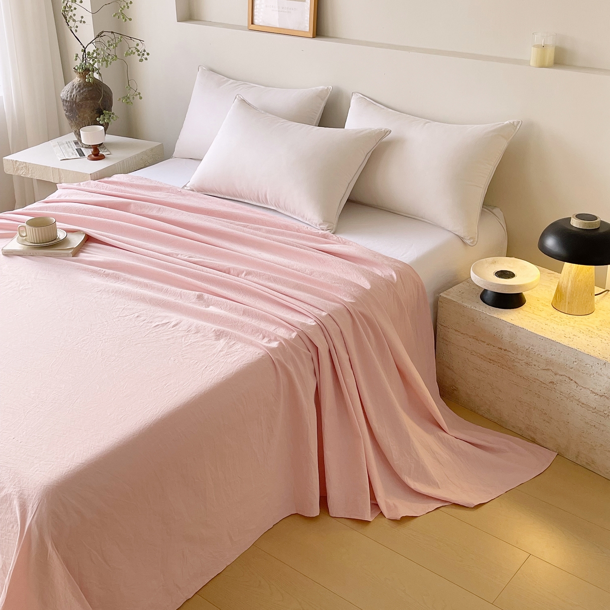 91家纺网 家纺一手货源 找家纺 春皖家纺 2026春夏新款全棉纯棉水洗棉单品系列床单单件床单单品-B版单床单 樱花粉