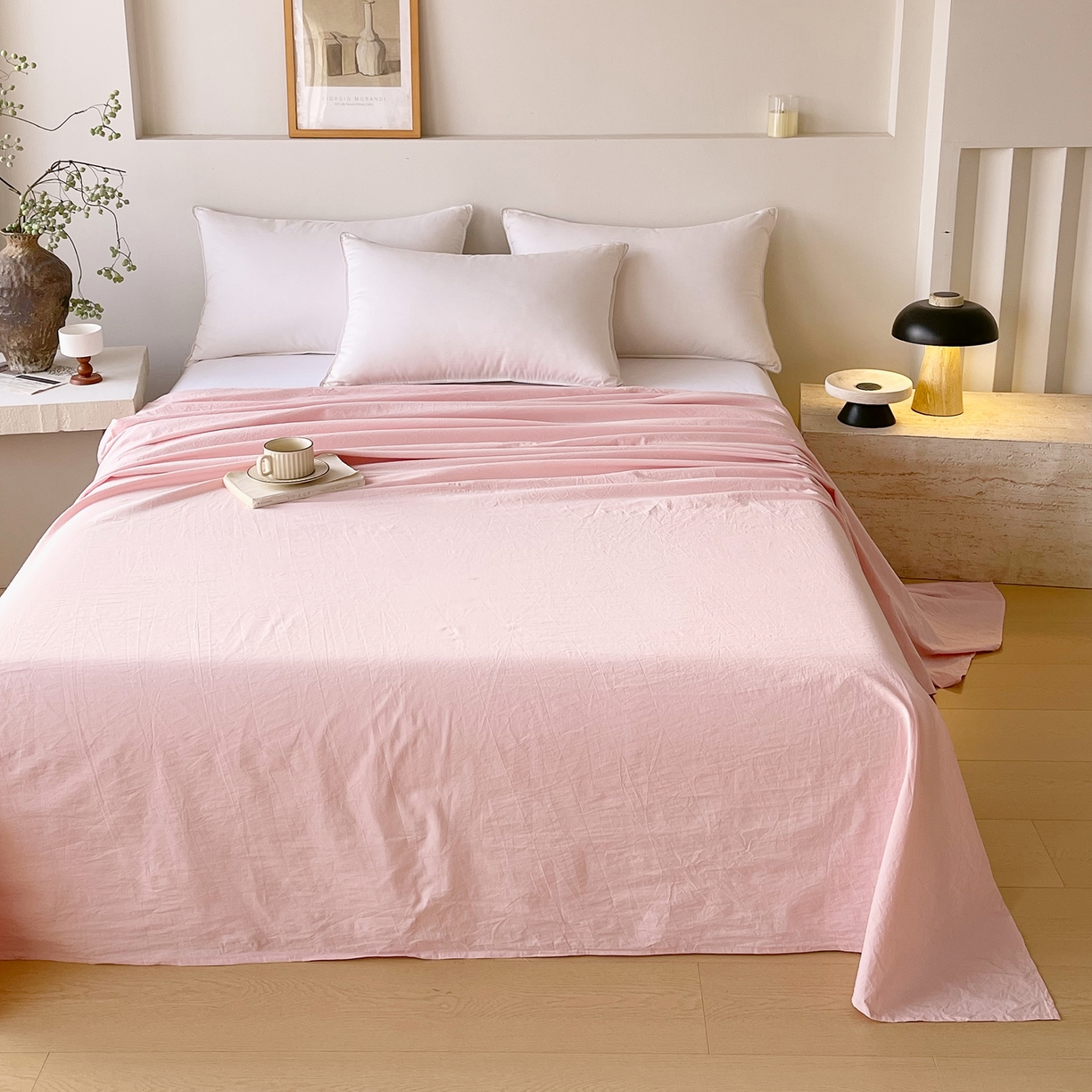 91家纺网 家纺一手货源 找家纺 春皖家纺 2026春夏新款全棉纯棉水洗棉单品系列床单单件床单单品-B版单床单 樱花粉