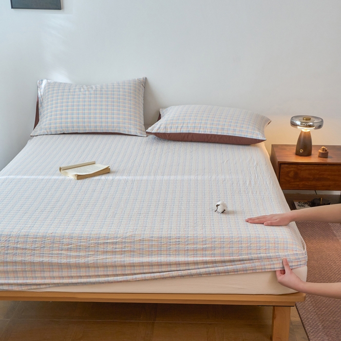 91家纺网 家纺一手货源 找家纺 春皖家纺 2026春夏新款全棉纯棉水洗棉单品系列床笠单件床笠单品-A版单床笠 春风格