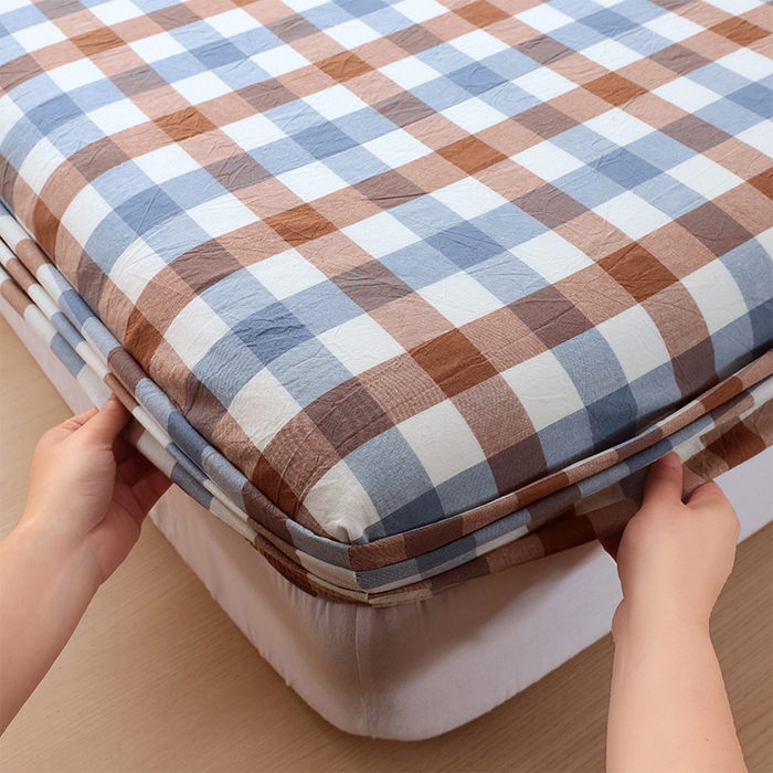 91家纺网 家纺一手货源 找家纺 春皖家纺 2026春夏新款全棉纯棉水洗棉单品系列床笠单件床笠单品-A版单床笠 翠竹-彩格