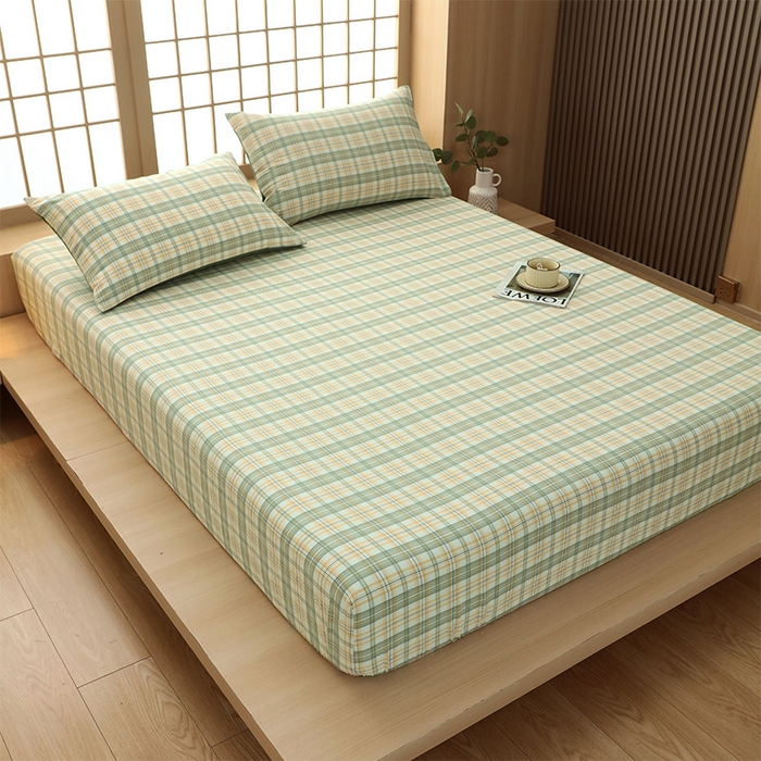 91家纺网 家纺一手货源 找家纺 春皖家纺 2026春夏新款全棉纯棉水洗棉单品系列床笠单件床笠单品-A版单床笠 翠竹-果条