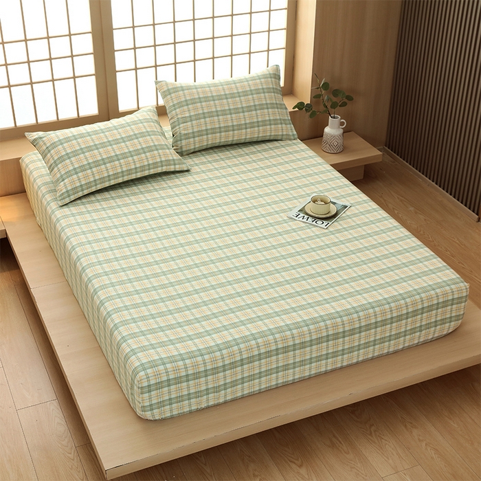 91家纺网 家纺一手货源 找家纺 春皖家纺 2026春夏新款全棉纯棉水洗棉单品系列床笠单件床笠单品-A版单床笠 翠竹-果条